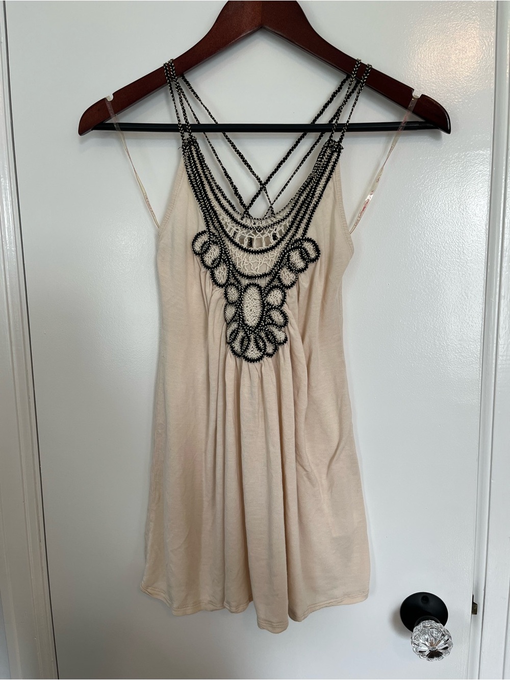 Love Culture Cream Tank with Black Beaded Trim